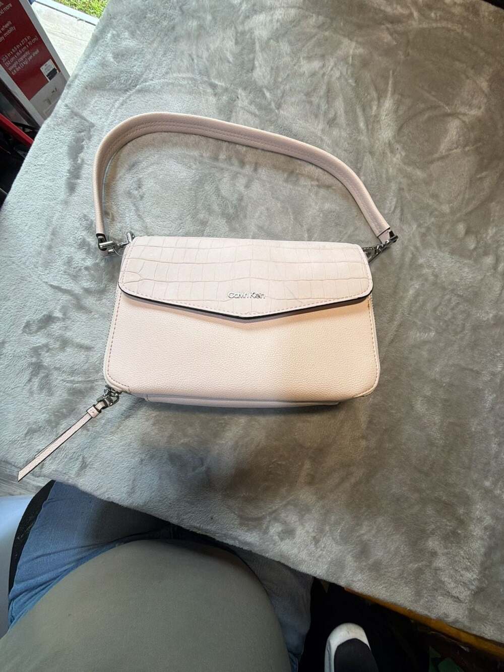 Calvin Klein Ava Novelty Demi Shoulder Bag Pink Croc Flap